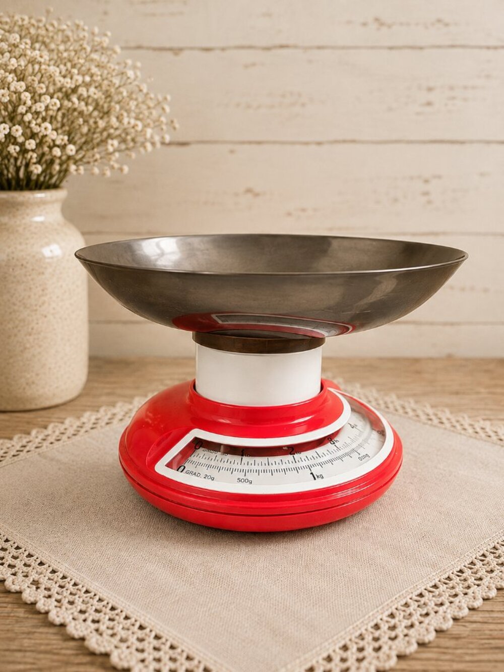 KITCHENMASTER | Vintage Red & White Kitchen Weigh Scale